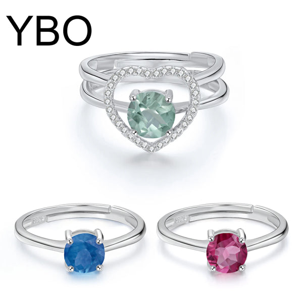 925 Sterling Silver Round Indicolite Rubellite Green Tourmaline Heart Ring for Women