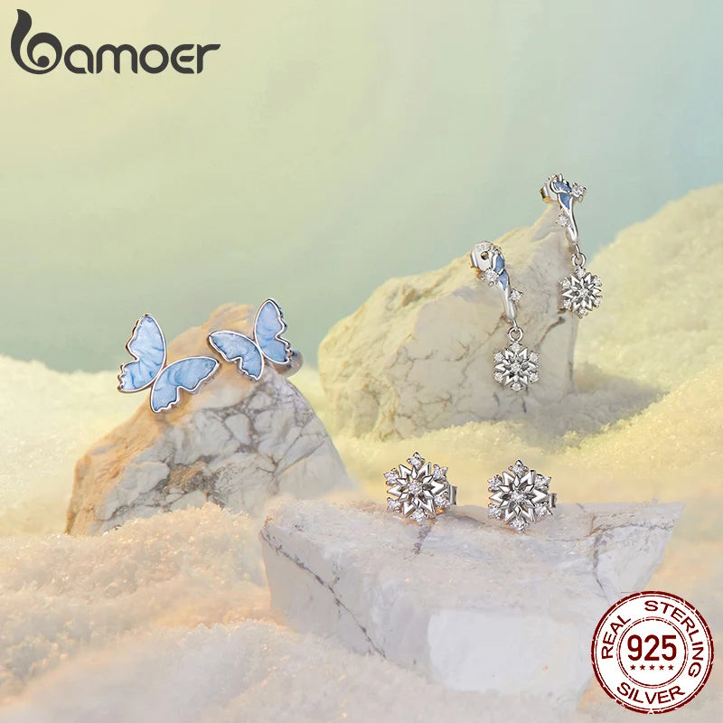 925 Sterling Silver Blue Flower Stud Earrings for Women