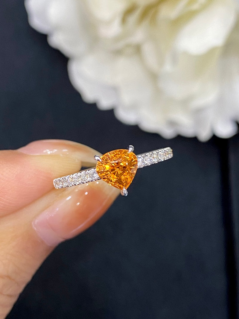 18K White Gold Fanta Garnet Heart Ring for Women