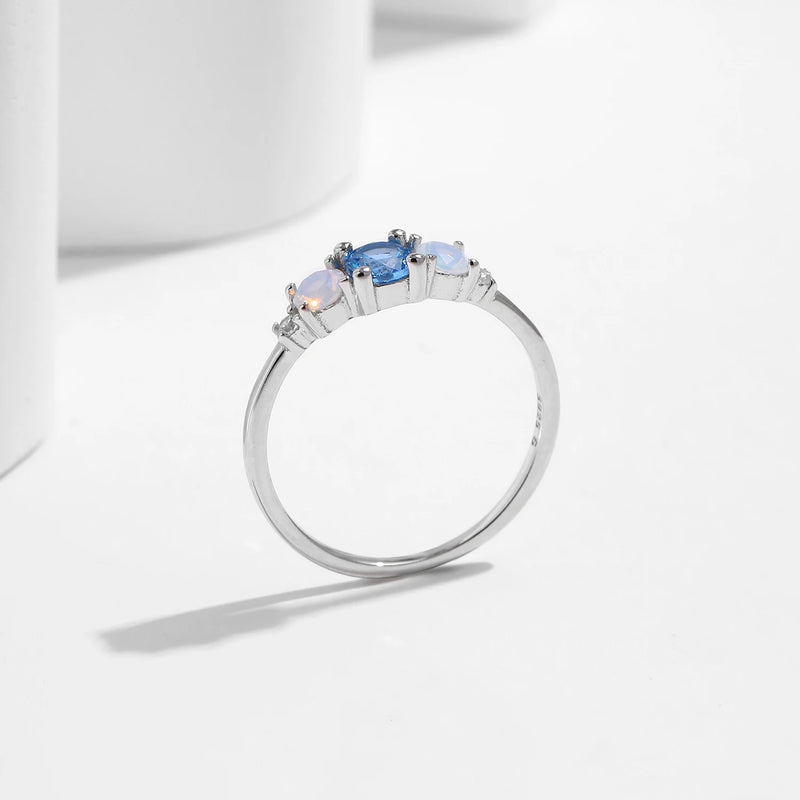 Sterling Silver Blue Opal Three Stone Ring for Women