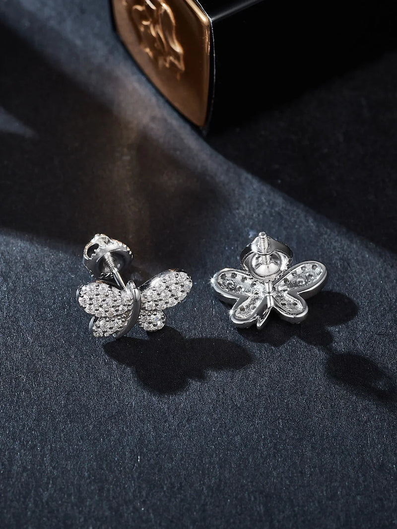 Sterling Silver Butterfly Stud Earrings with Moissanite