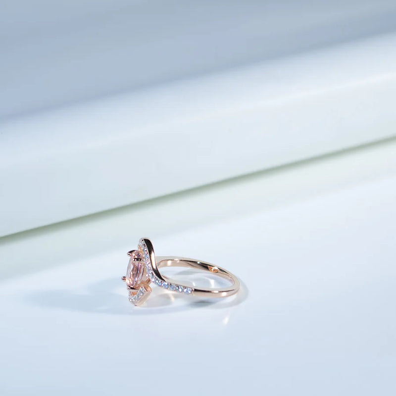 925 Silver Oval Morganite Twisted Design Ring for Women