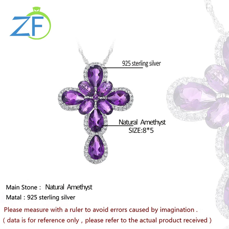 925 Sterling Silver Cross Pendant with 6.5 Carats Natural Peridot, Amethyst, Topaz for Women