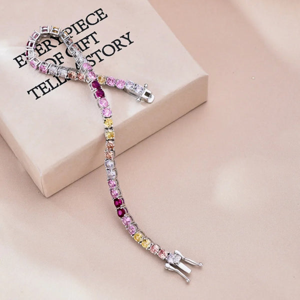 Sterling Silver Rainbow Zircon Tennis Bracelet for Women