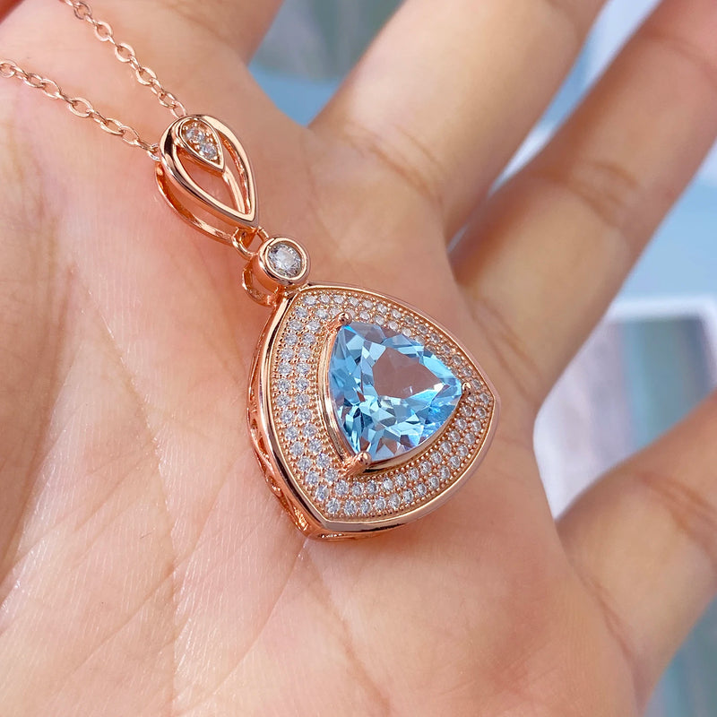 Rose Gold Plated Sterling Silver Triangle Topaz Pendant Necklace for Women