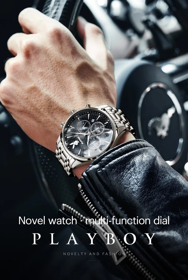 Stainless steel multifunctional quartz watch for men