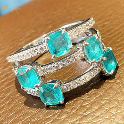 925 Sterling Silver Paraiba Tourmaline and Diamond Ring for Women