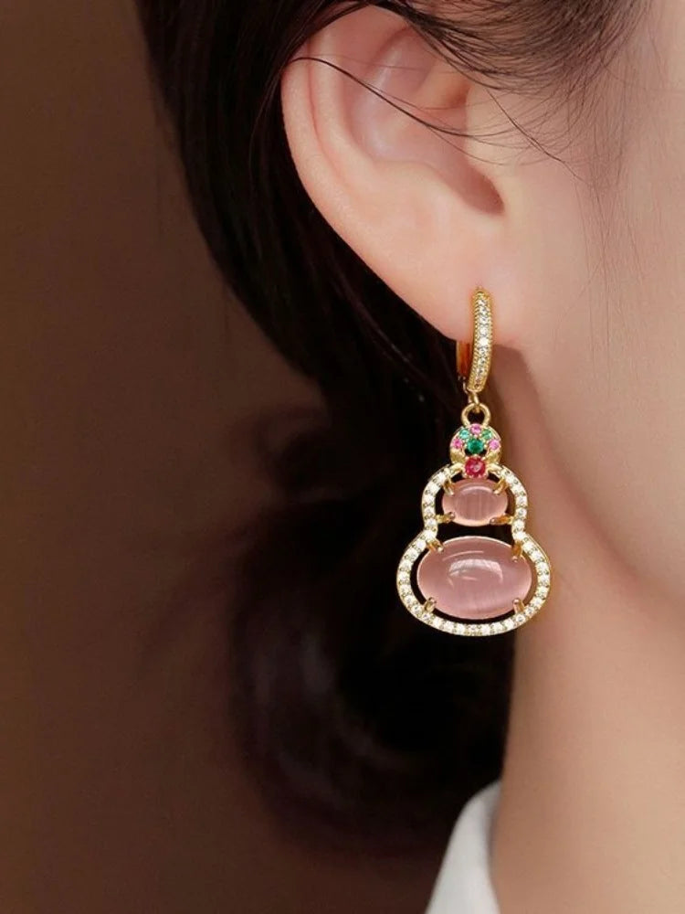 Gold-Plated Calabash Opal Dangle Earrings for Women