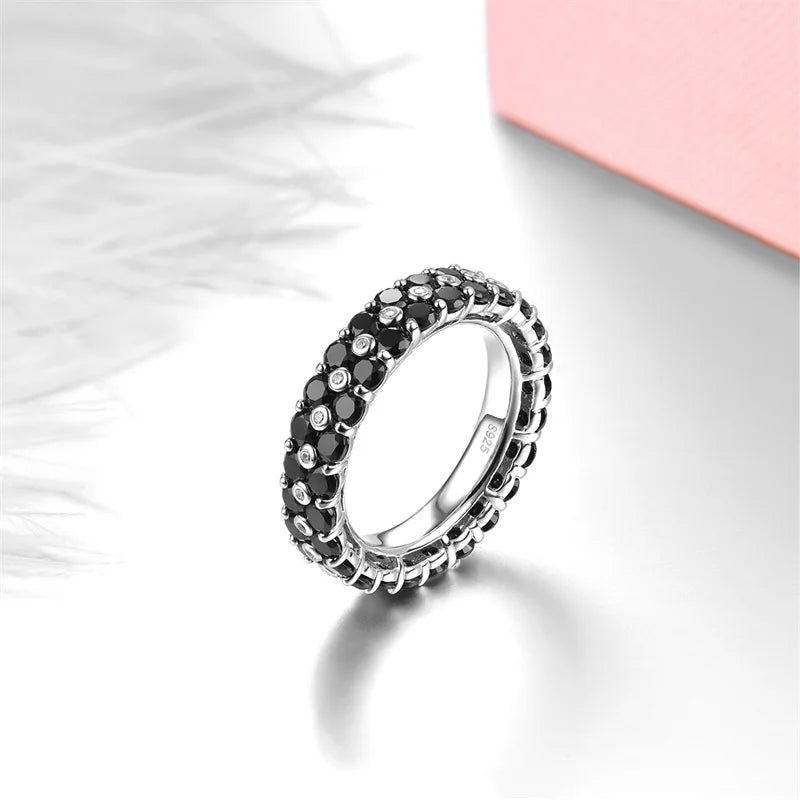 925 Silver Black Spinel Eternity Ring for Women