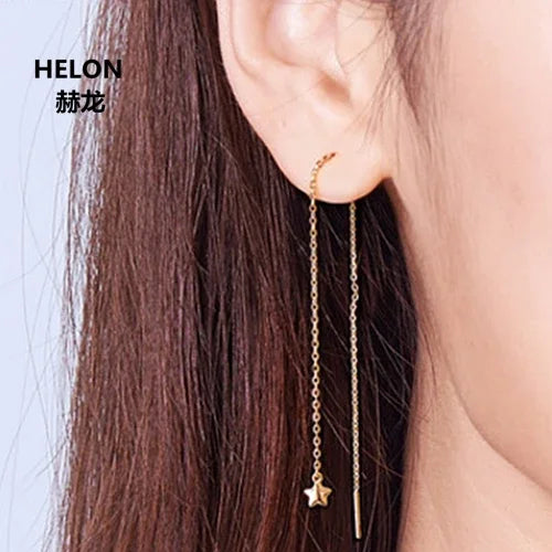 18k Rose Gold Star Chain Earrings for Women