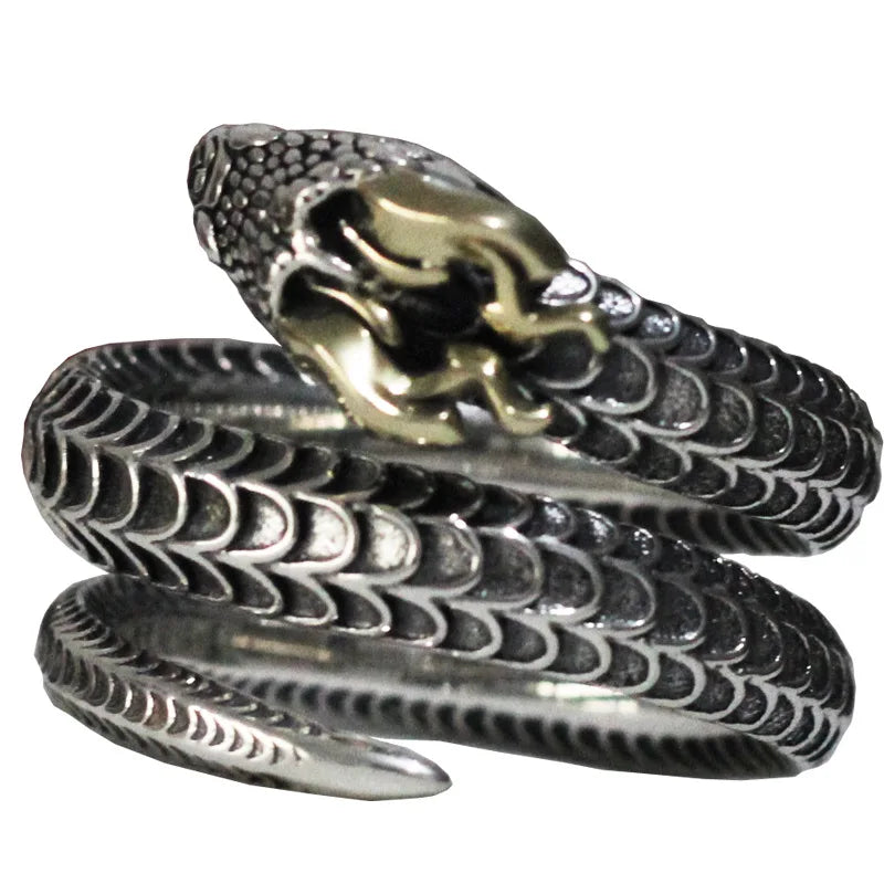 925 Sterling Silver Horned Snake Open Ring for Man Woman