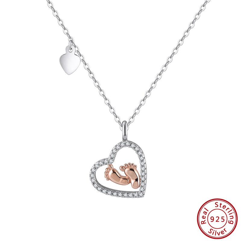 Sterling Silver Baby Feet Pendant Necklace for Women