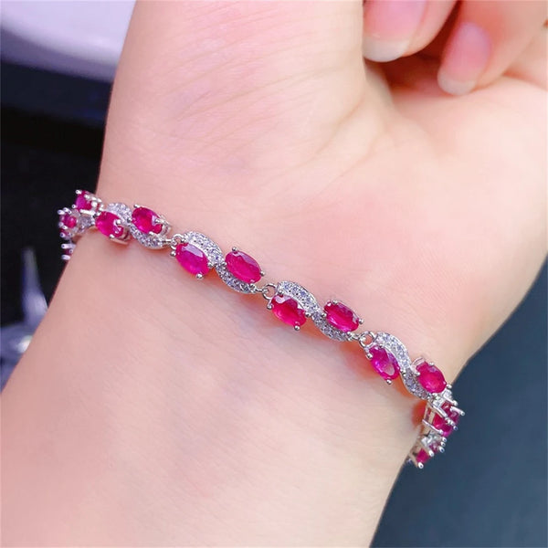 S925 Sterling Silver 3*5mm Natural Ruby/Opal/Garnet/Citrine Bracelet for Women