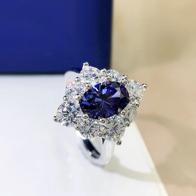 925 Sterling Silver Sapphire Ring with Tanzanite for Women