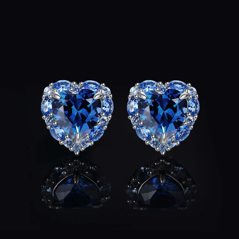 925 Sterling Silver Created Blue Spinel Heart Bow Stud Earrings for Woman