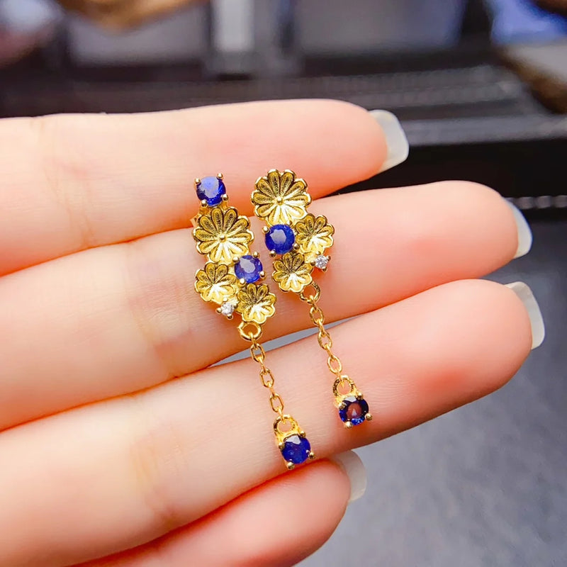 Sterling Silver 3mm Sapphire Flower Earrings for Women