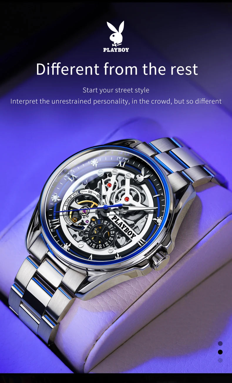 Stainless Steel Skeleton Automatic Mechanical Watch for Men