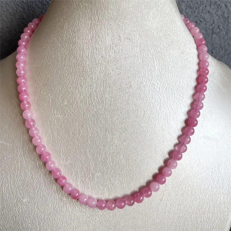 Sterling Silver Peach Pink Jade Necklace for Women