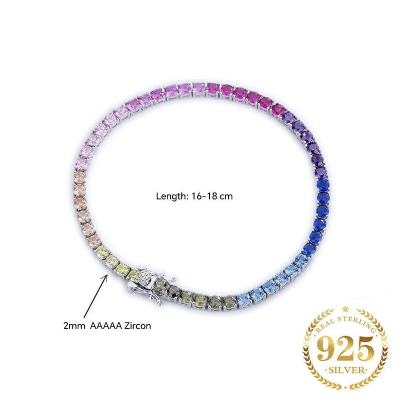 925 Sterling Silver Colorful Zircon Tennis Bracelet for women