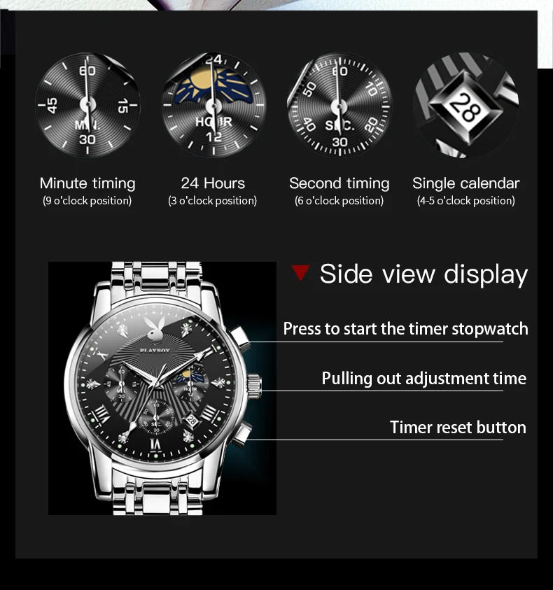 Stainless Steel Quartz Casual Watch for Men