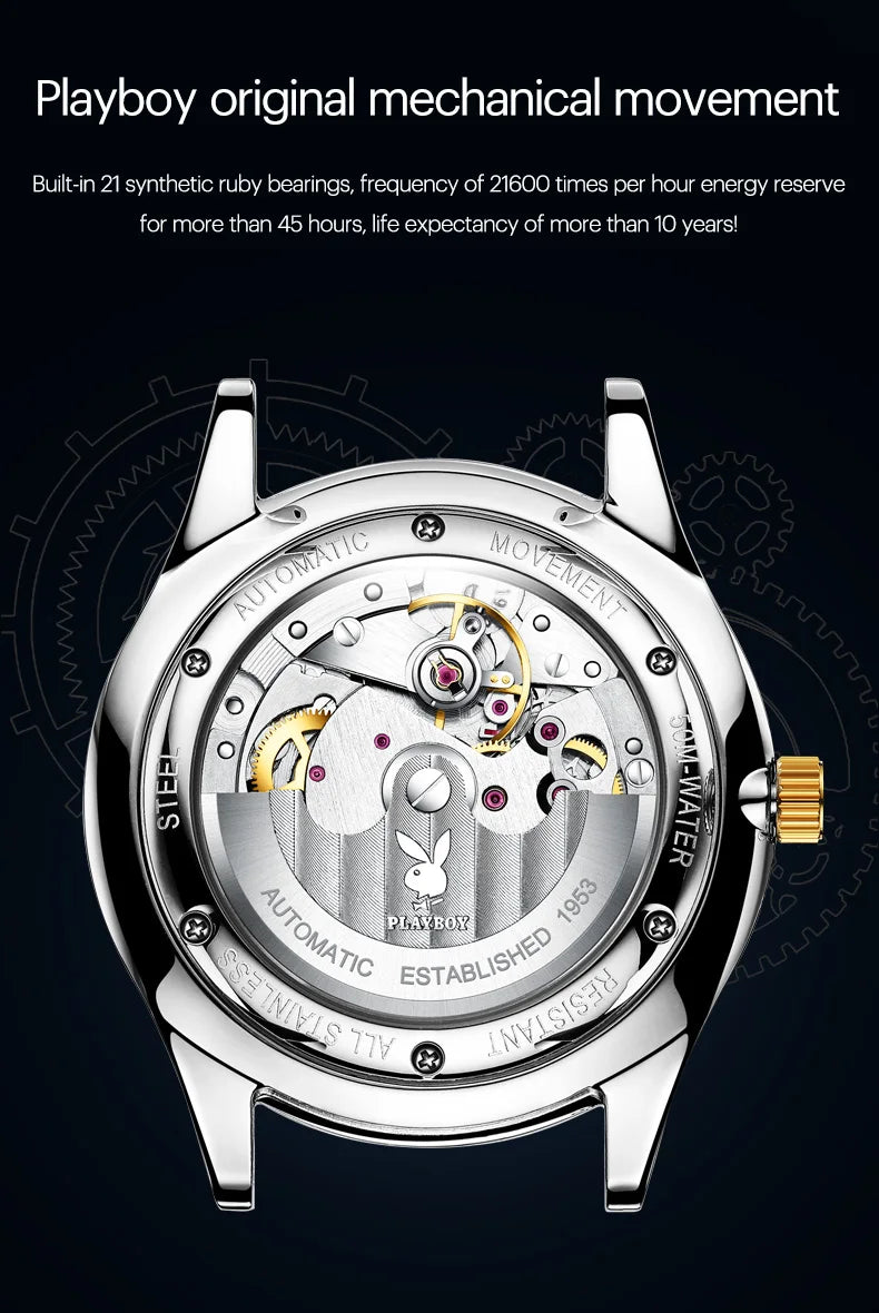 Stainless Steel Automatic Mechanical Watch with Date for Men