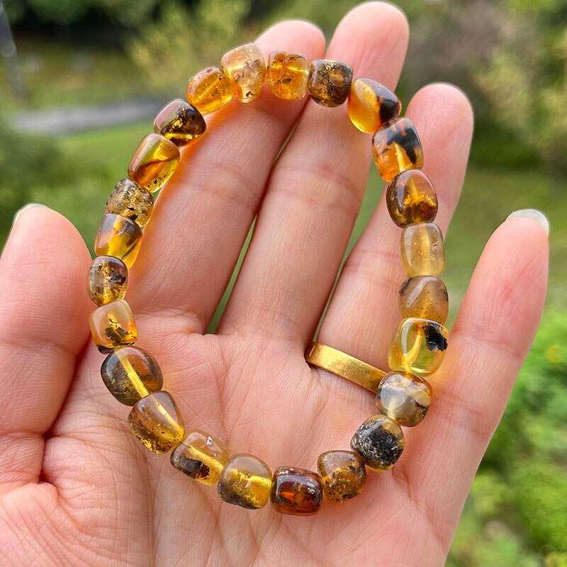 Sterling Silver Natural Amber Bracelet for Unisex