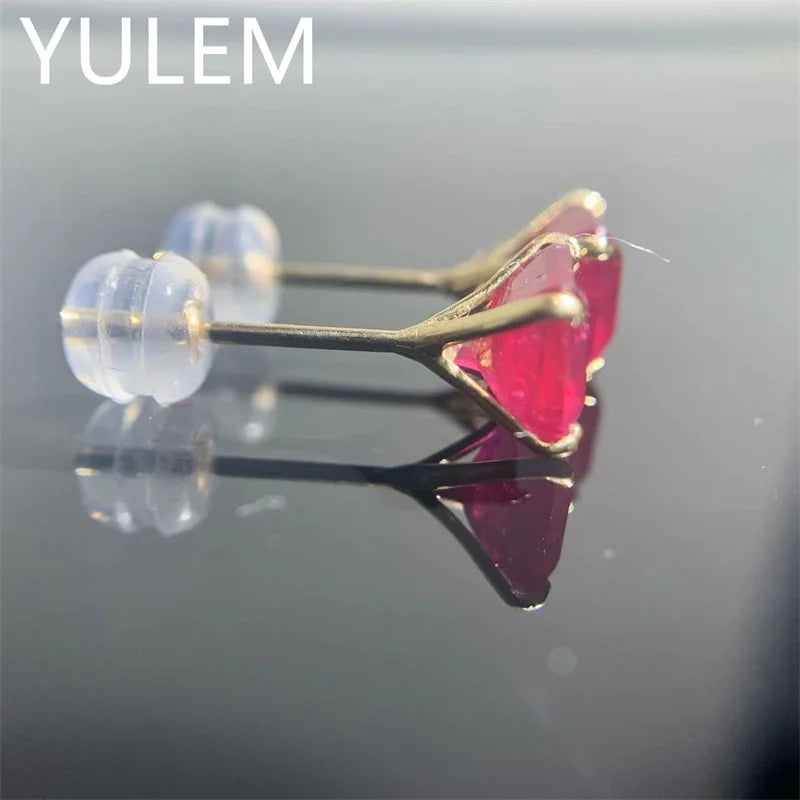 18K Yellow Gold Ruby Diamond Stud Earrings for Women