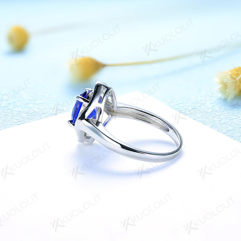 Sterling Silver Oval Sapphire Ring for Women