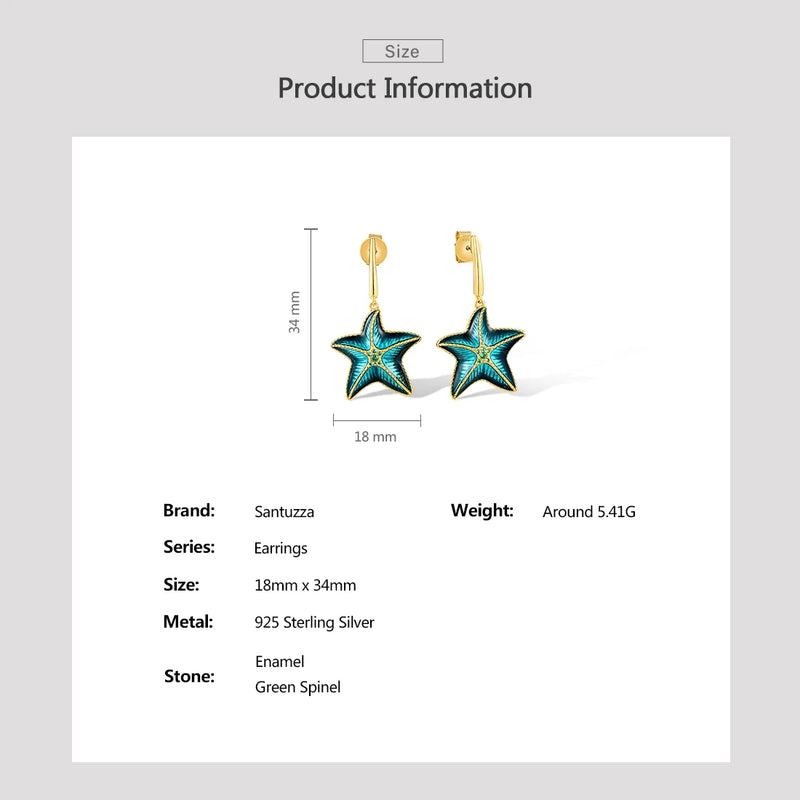 925 Sterling Silver Green Spinel Enamel Starfish Stud Earrings for Women