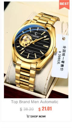 Gold Steel Band Mechanical Watch for Men