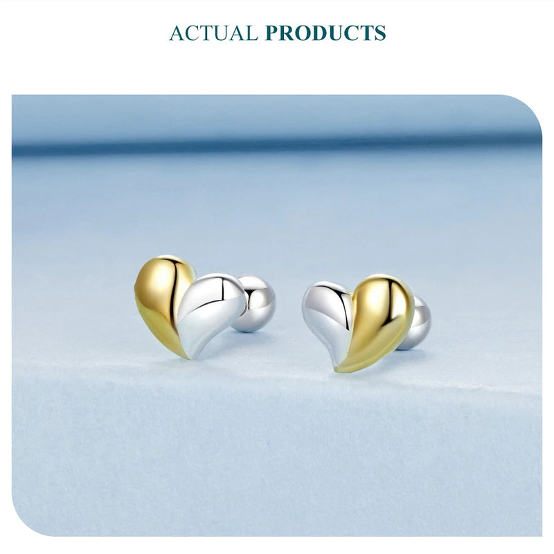 925 Sterling Silver Two-tone Mini Heart Stud Earrings for Women