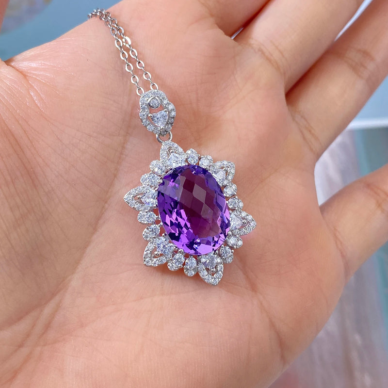 925 Sterling Silver Amethyst Pendant Necklace for Women