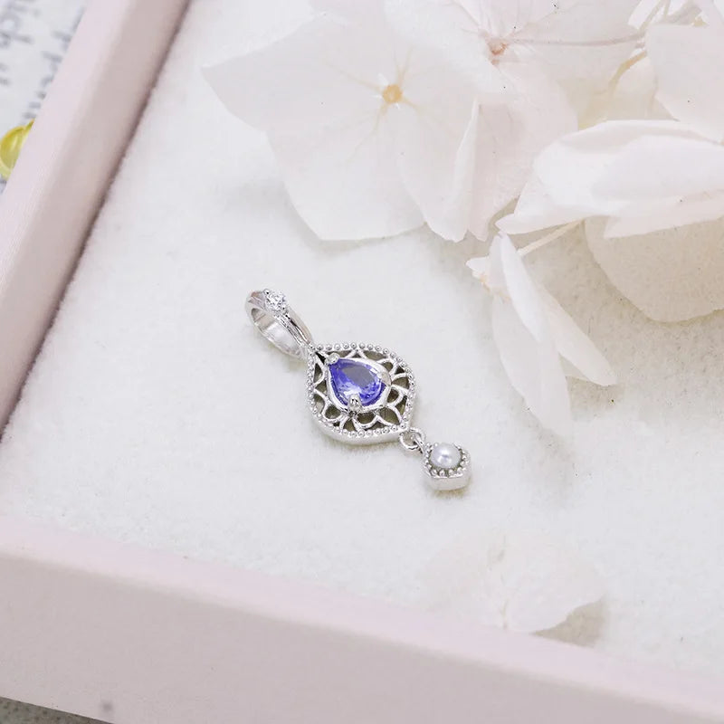 925 Sterling Silver Tanzanite Water Drop Pendant Necklace for Women