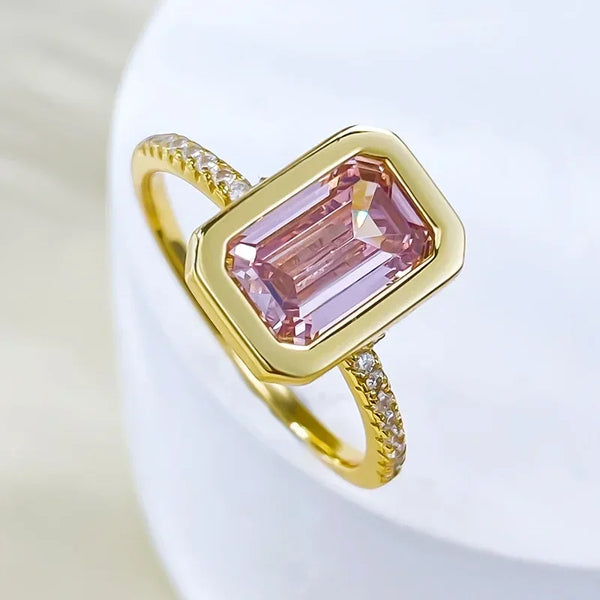 925 Sterling Silver 0.50ctw Pink Sapphire Asscher Cut Engagement Ring for Women