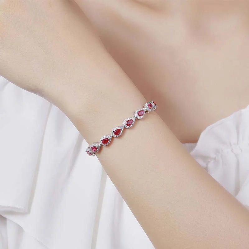 Sterling Silver Full Ruby Link Bracelet for Women