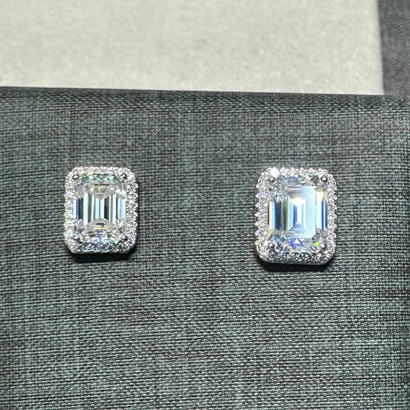 Sterling Silver 2-3CT Emerald Cut Moissanite Earrings For Women