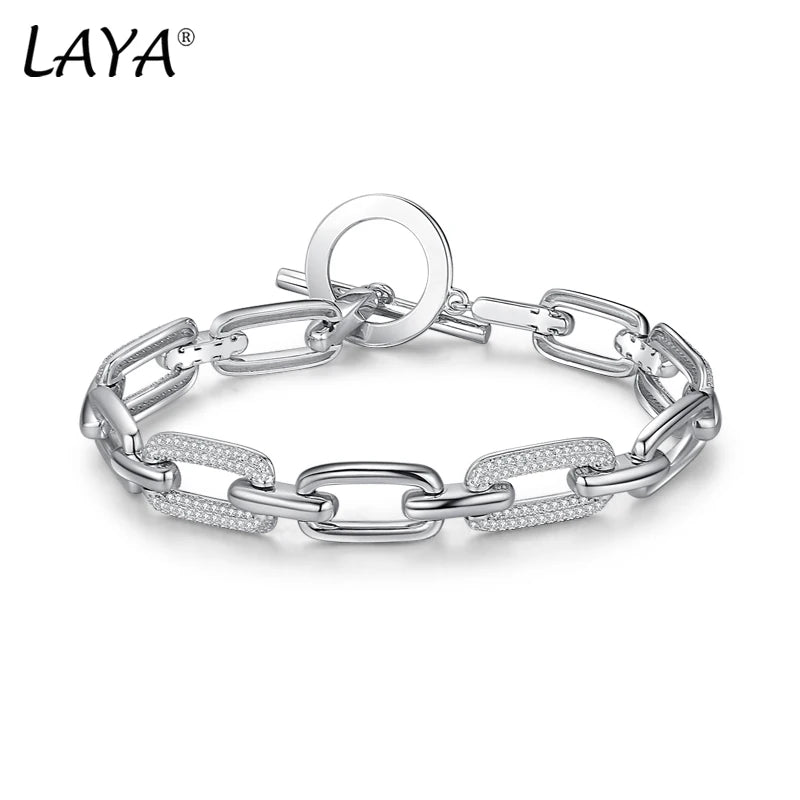 Sterling Silver Cuban Chain Bracelet with Zircon for Men.