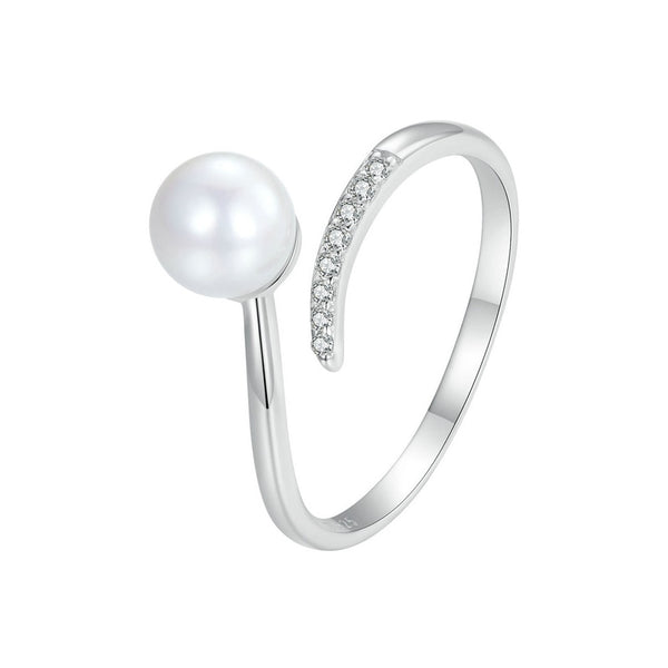 925 Sterling Silver Shell Pearl Opening Ring Zircon Adjustable for Women