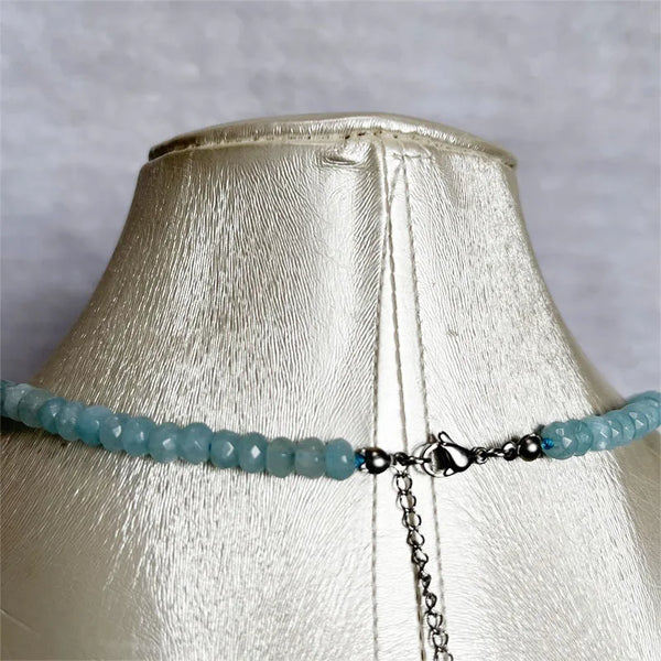 Sterling Silver Aquamarine Necklace Protection Healing Yoga for Women