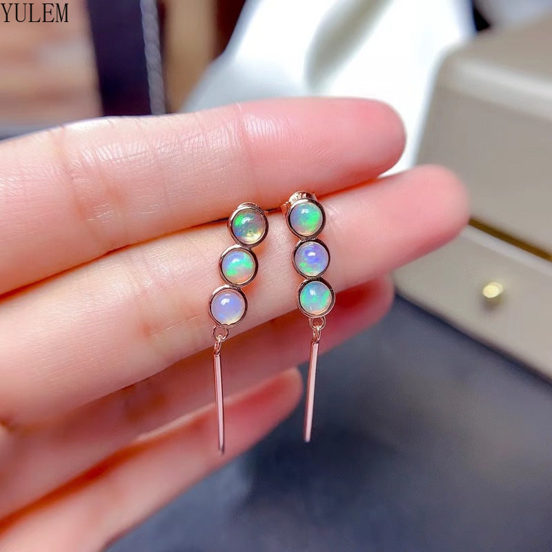 925 Sterling Silver Natural Opal Stud Earrings, 4mm