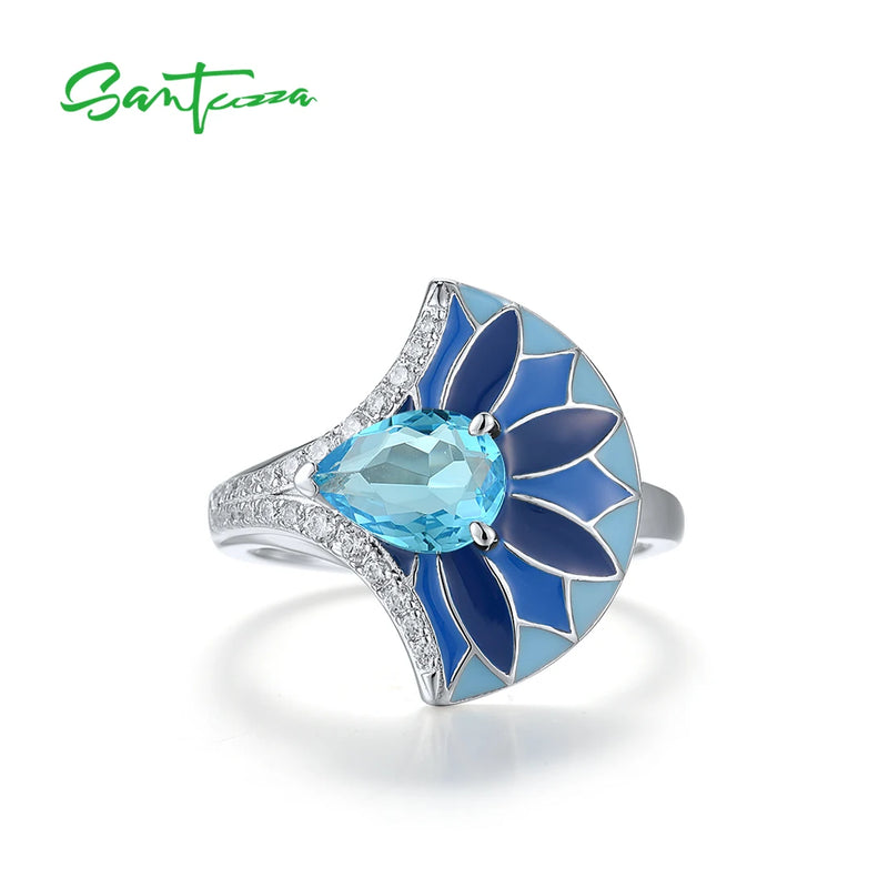 925 Sterling Silver Ring with Blue Stone Enamel