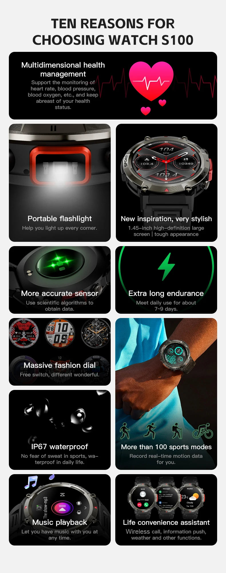 Touch Screen Smart Watch with Health Monitor for iOS and Android