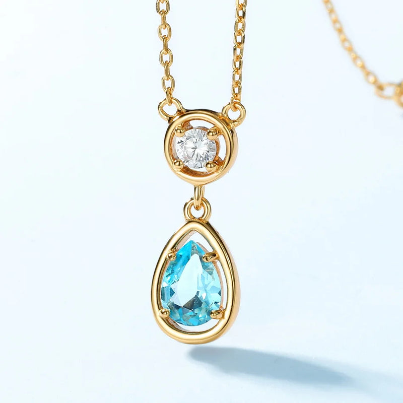 925 Sterling Silver Swiss Blue Topaz Necklace for Women.