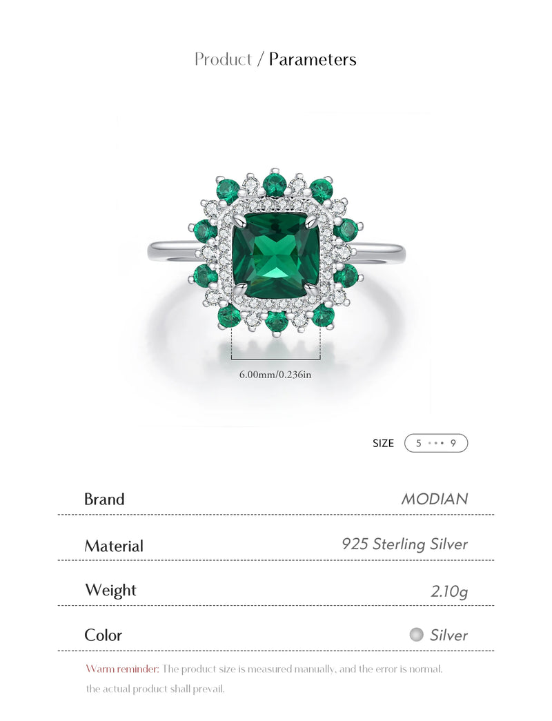 Sterling Silver Green Zirconia Square Ring for Women