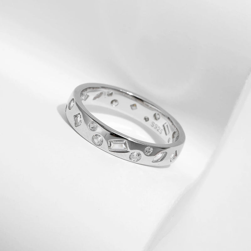 925 Sterling Silver Geometric Dazzling CZ Eternity Band Ring For Women