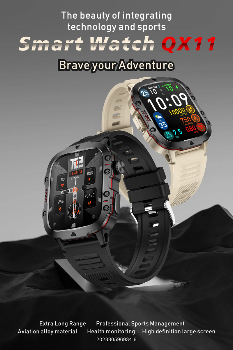 Rugged Military-Style Fitness Smart Watch for Android & IOS, Featuring 3ATM Waterproofing, Sport Functionality, and AI Voice Calling - Ideal for Outdoor Adventures