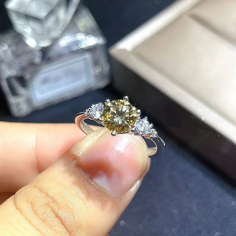 Sterling Silver Yellow Moissanite Wedding Ring for Women