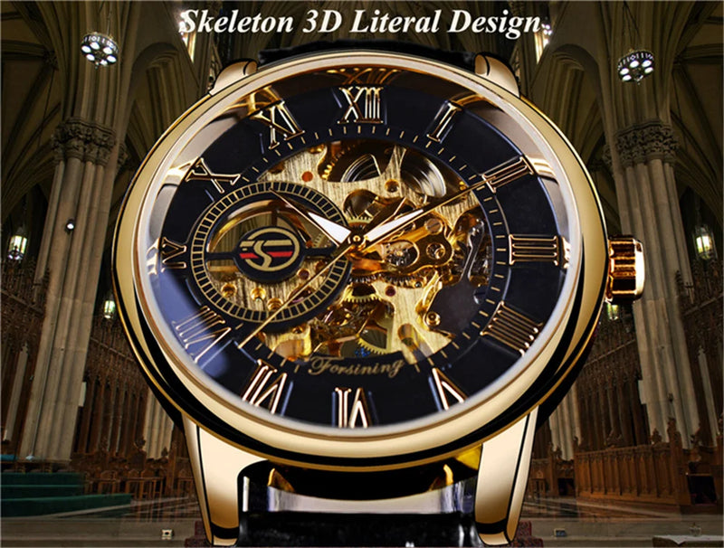 Skeleton Mechanical Hand Wind Watch with Tourbillion for Men