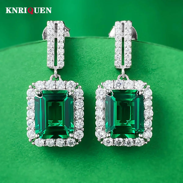 925 Sterling Silver Emerald Lab Diamond Drop Earrings for Women