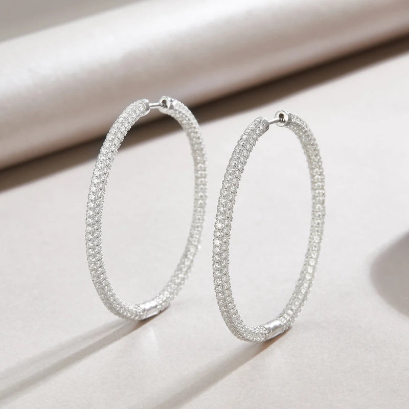 925 Sterling Silver, VVS1 3EX D Color Sparkling Real Moissanite Diamond Gemstone Hoop Earrings